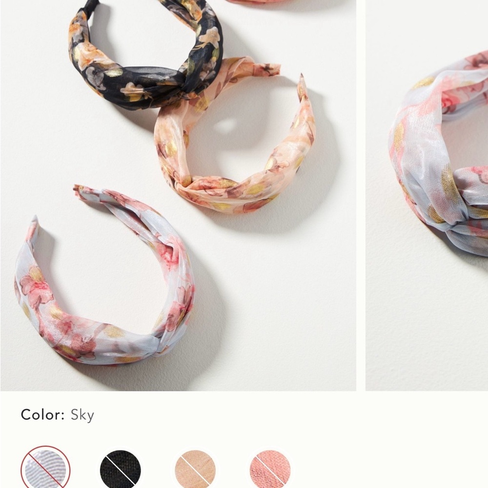 Anthropologie Floral Twist Headband in Light Blue, Pink & Gold NWOT - Picture 3 of 5